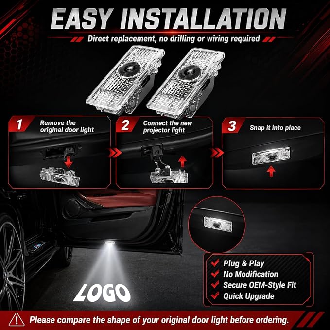 Never Fade HD Door Light Logo Projector Compatible with 1/2/3/4/5/6/7/M/X/Z/GT Series Accessories, 2Pcs 3D LED Ghost Shadow Laser Car Courtesy Step Light Puddle Lamps
