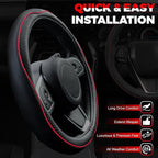 Car Steering Wheel Cover, Microfiber Leather Steering Wheel Covers with Anti-Slip Lining, Universal 14.5-15 inchs Black with Red line