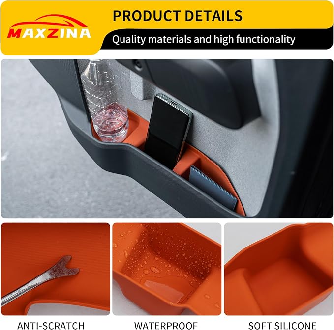 Door Side Storage Tray Compatible with 2022-2025 (No for 2026) Ford Maverick Side Door Storage Box Door Organizer Phone Pocket Silicone Front & Rear 4PCS Maverick Accessories (Original Orange)