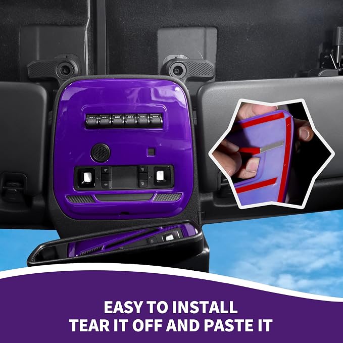 for Bronco Front Reading Light Panel Trim Cover Compatible with 2021-2025 Ford Bronco Interior Accessories 2-Door 4-Door, Purple (with AUX Switches)
