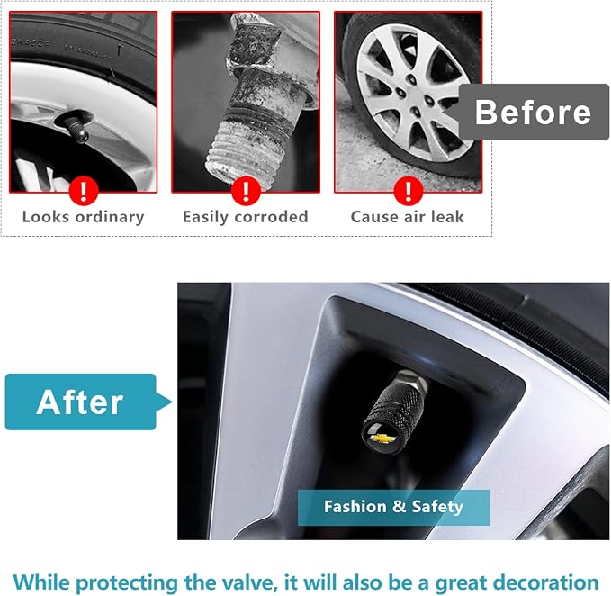 4pcs Tire Valve Stem Caps, Compatible with Chevrolet Chevy Series Stem Cap Universal Car Air Cover Car Accessories for Cars, SUV, Truck, Motorcycles Black
