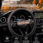 Car Steering Wheel Cover Full Surround - Soft Breathable Anti-Slip Heavyweight Safety Cover, Thick Cushioned Sports Style Universal Fit for Auto Truck SUV (Black/Coffee)