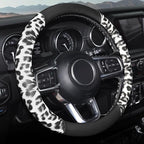 White Leopard Steering Wheel Cover, Universal 14.5-15 inch Breathable Microfiber Leather Anti-Slip Car Steering Wheel Protector for Women Men,Fit for Most Car, Trucks, SUV