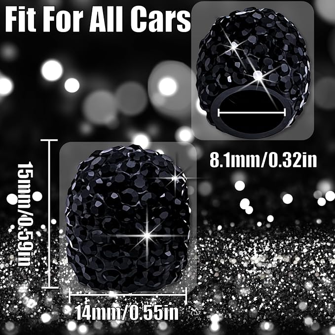 4PCS Bling Crystal Diamond Tire Stem Valve Caps, Dustproof Car Wheel Tire Valve Caps Universal Tire Valve Stem Covers for Cars, SUV, Trucks, Bikes, Motorcycles, Bicycles (Black)