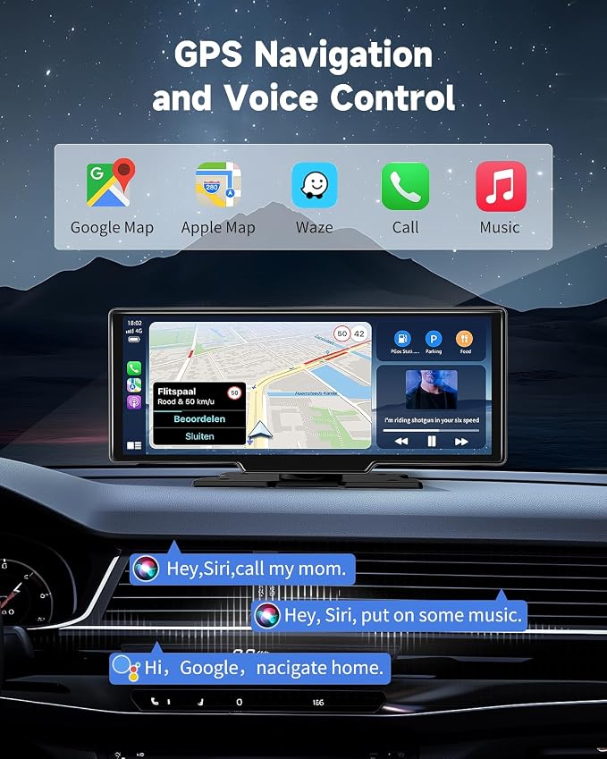 Kuayvan 10.26" Wireless Carplay Screen for Car with 4K Dash Cam, Portable Apple Carplay & Android Auto Touchscreen with 1080p Backup Camera/Mirror Link/Voice Control/GPS/Bluetooth,for All Vehicles