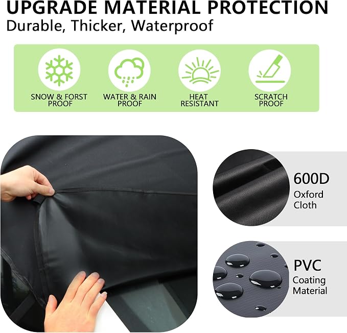 KXQ Car Windshield Cover for Ice and Snow, Enhanced-600D Oxford Fabric Windshield Snow Covers, Windshield Cover for Snow Fits Most Large SUVs, Pickup Truck (71 x 47.5 Inch)