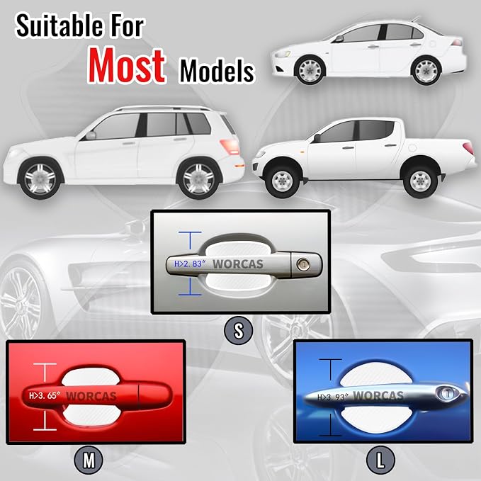4Pcs Semi-Transparent Carbon Fiber Like Car Door Handle Cup Protective Sticker Auto Door Paint Guard(M)