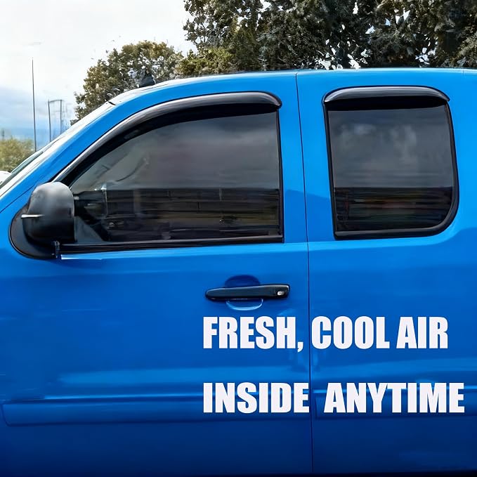 Window Visors Rain Guards for 07-13 Silverado Serria 1500 Extended Cab | Window Deflectors, Vent Visor, Sun Shades, Window Shields, Truck Accessories, Outside, Tape-on, Dark Smoke