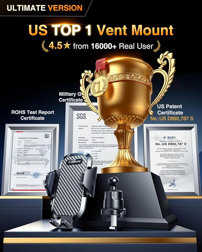 2026 Phone Holders for Your Car Ultimate Military-Grade Car Phone Holder Mount【Patent & Safety Certs】Upgraded Shockproof Truck Air Vent Phone Mount for iPhone 17 Pro Max 16 15 Samsung Android
