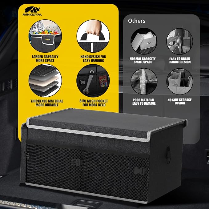 Car Trunk Organizer - 65L Collapsible Trunk Organizer with Lid, Sturdy Car Storage for SUV Auto Truck Van with Adjustable Straps and Non Slip Bottom
