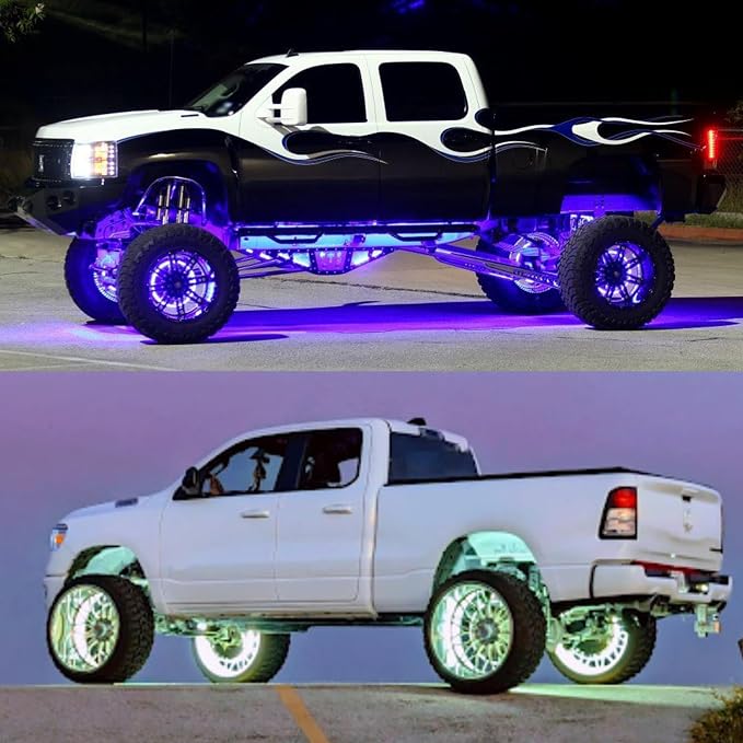 4PCS 15.5inch RGB LED Wheel Rim Lights with Bluetooth and Remote Control,Wheel Ring Light Kits with Turn Signal and Braking Function Tire Lights for Pickup Truck SUV Car (15.5inch)