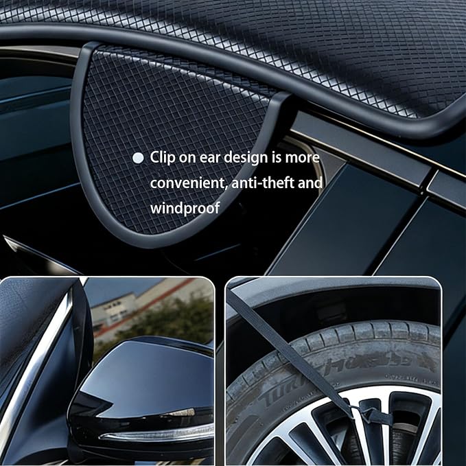 Windshield Cover for Ice and Snow,Black Winter Summer Sunshade with Thickened 600D Oxford Fabric, Universal Car Frost Shield Snow Cover Windshield Protector