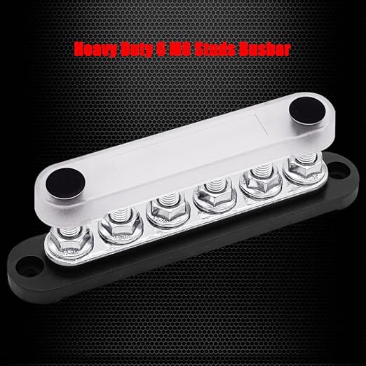 6 x M8 (5/16") Studs Power Distribution Block Bus Bar 12V, 5.9" HD 200A Marine BusBar Battery Distribution Block W/Cover for Car Boat Solar (Black)