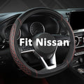 Flat Bottom Car Steering Wheel Cover for Nissan,D Shaped Steering Wheel Cover for Rogue,Altima,Kicks (Diamond Quilted-Black+Red-Standard Size)