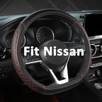 Flat Bottom Car Steering Wheel Cover for Nissan,D Shaped Steering Wheel Cover for Rogue,Altima,Kicks (Diamond Quilted-Black+Red-Standard Size)