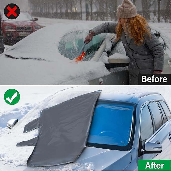 Windshield Cover for Ice and Snow, All-Season Car Windshield Cover with Heavy Duty Oxford Fabric, Windproof Front Window Protector Sun Shade with Mirror Covers for Cars, SUVs and Trucks