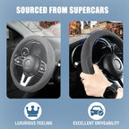 Black Suede D Shaped Steering Wheel Cover, Breathable Non-Slip Sweat-Proof Wear-Resistant No Pilling, Warm in Winter and Cool in Summer, Universal 15 inch