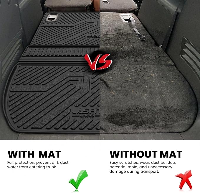 Trunk Mat with Backrest Mat for Chevrolet Chevy Traverse 2009-2017/Buick Enclave 2008-2017, All Weather TPE Custom Fit Cargo Mat Trunk Liner with Backrest Mat, Black