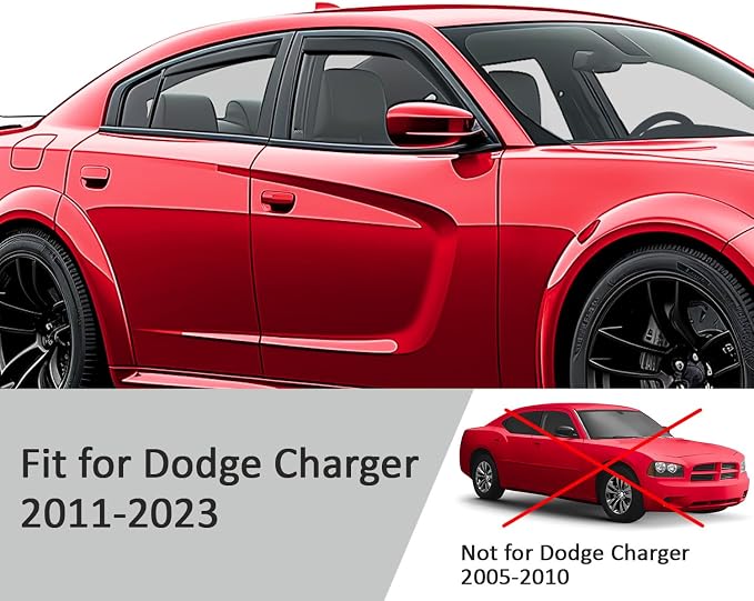 Voron Glass in-Channel Extra Durable Rain Guards for Dodge Charger 2011-2023, Window Deflectors, Vent Window Visors, 4 Pieces - 200907