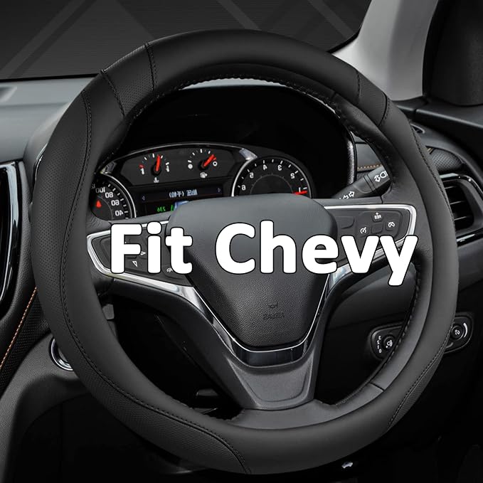Customized Auto Car Steering Wheel Cover for Chevy 14.5-15 inches, Steering Wheel Cover for Chevrolet (Black - Standard Size)