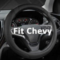 Customized Auto Car Steering Wheel Cover for Chevy 14.5-15 inches, Steering Wheel Cover for Chevrolet (Black - Standard Size)