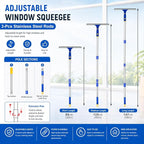 Window Squeegee with Extension Pole, Separate 12" Squeegee & 11" Microfiber Scrubber Heads, Window Cleaning Kit for Hard-to-Reach Windows, Shower Doors, Car Windshields, Indoor Outdoor-2 Pads