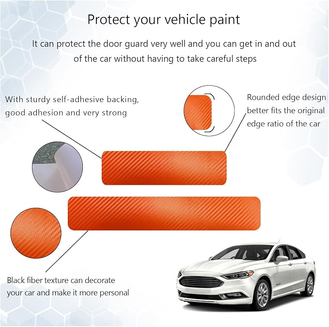 4 PCS Car Door Sill Protector, 3D Carbon Fiber Auto Door Entry Edge Guard Protection Trim, Anti-Scratch Threshold Cover Strips, Sill Protection Sticker for Car SUV Truck (Orange)