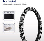 Black White Horror Steering Wheel Cover, Polyester Non-Slip Car Wheel Grip, Universal 15 Inch Auto Accessory