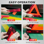 3 Pack Emergency Warning Triangles with 2 Pack Reflective Vest Kit | Roadside Safety Triangle, Foldable Warning Reflective Triangle with Case for Vehicles Breakdown & Emergencies