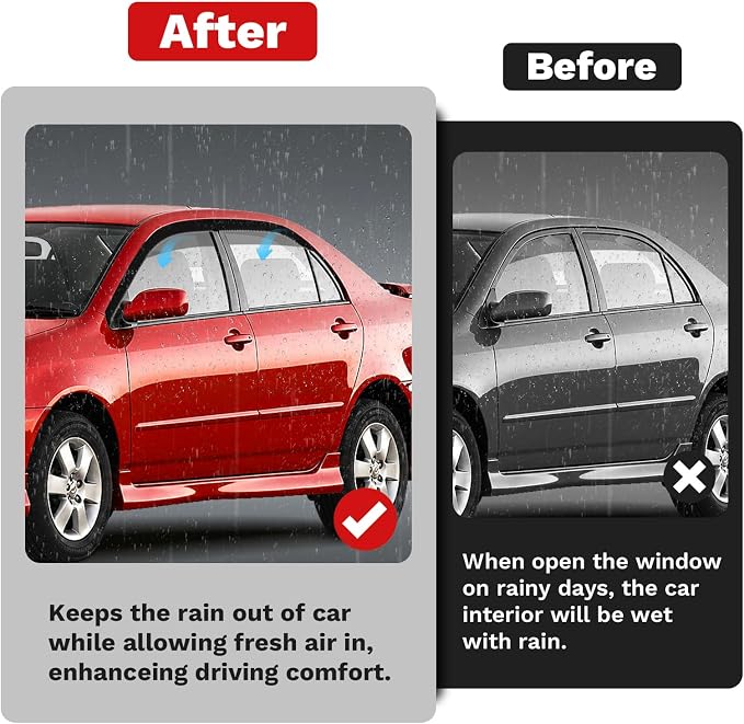 Corolla Rain Guards - Window Visors for Toyota Corolla 2003-2008, Outside-Mount Tape-On Side Window Wind Deflectors for Corolla Accessories, Vent Visors Shades Rainproof 4PCS