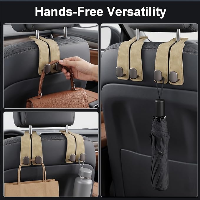 Car Seat Headrest Storage Hooks - 2 Pack Dual Hangers Design Organization Accessories, Car Interior Gadgets to Add Extra Holder and Hook for Purses,Bags,Coat and Handbag