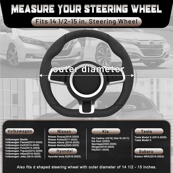 D Shaped Steering Wheel Cover for 14.5-15 inch Flat Bottom Wheels, Breathable Perforated Microfiber Leather, Anti-Slip Grip, Universal Fit for Cars & SUVs, Black and Brown