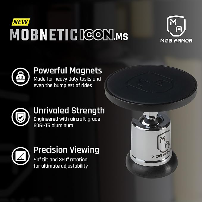 MobNetic Icon.MS MagSafe Compatible Phone Mount, Magnetic Phone Holder for Car w/ 90lb Pull Force, 90º Tilt & 360º Rotation, Aluminum Build, Compatibility for iPhone & Android (Chrome)