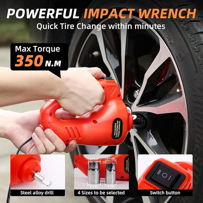 Electric Car Jack Kit 5 Ton 12V Hydraulic Jack Floor Jack with Impact Wrench and Tire Inflator Pump Lift with LED Light for SUV Sedan Truck Road Emergency Tire Change