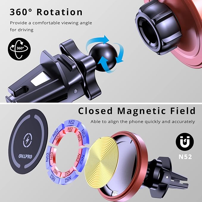 for MagSafe Car Mount Charger iPhone Wireless Car Charger, Stick on Dashboard Magnetic Phone Holder Mount for iPhone 17 Pro Max 16 15 14 Series, 15W Fast Charging, Aluminum Shell
