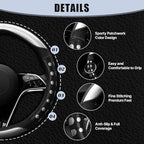 Hiseanllo Car Steering Wheel Cover, 14.5-15 Inch Universal Fit, Sporty Anti-Slip Leather Steering Wheel Protector with Glossy Color Accent, Comfortable Grip for Cars, SUVs, Trucks(Silver)