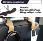 Car Seat Headrest Hooks for Car Back Seat Organizer Hanger Storage Hook Holder for Car SUV Organization Purse Shopping Groceries Bag Handbag, Beige, 2 Pack