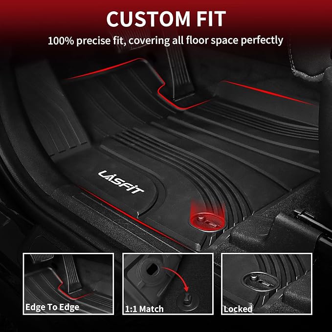 Floor Mats for Hyundai Santa Fe 2021 2022 2023 (Only Fit Gas, Not Fit Hybrid or PHEV), All Weather TPE Custom Fit Car Floor Liners 1st & 2nd Row Mats Accessories, Black