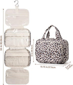 Hanging Toiletry Bag for Women, Travel Makeup Bag Organizer, Dry Wet Separation, Portable Bathroom Travel Bag for Toiletries, Cosmetics, Essentials, Brushes (Leopard)