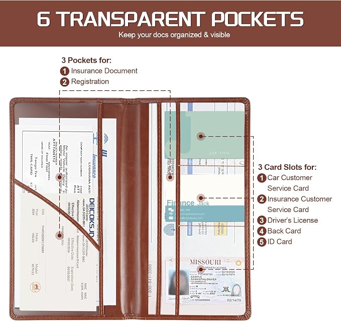 1Pack Car Registration and Insurance Holder,Car Document Holder for Cards License with Magnetic Shut,Vehicle Glove Box Car Organizer for Documents, Cards, License(Brown)