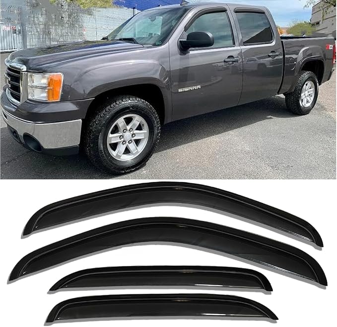 Window Visors Rain Guards for Silverado Sierra 1500 2500HD 3500HD Crew Cab | 2007-2014, Fit Avalanche/Suburban/Yukon XL, Window Deflectors, Vent Visor, Sun Shades, Window Shields, Truck Accessories
