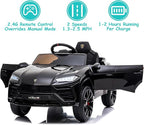 Electric Car for Kids 12V Licensed Lamborghini Ride On Car with Remote Control,Max Speed 2.5Mph,LED Lights,Music Players,Opening Doors,Spring Suspension,Toddler Cars to Drive (Black)