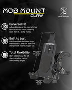 Mob Mount Claw with 360° Rotation - Universal Phone Mounting Clamp for Motorcycle, Jeep, Dirt Bike, Car, ATV, Boat, Truck, Emergency Vehicle - Large, Black