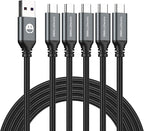 USB to USB C Cable 3FT 5 Pack, Type C Fast Charger Cord | 3A braided USB A to C charging cords for iPhone 17 16 15, car, office, Samsung Galaxy, LG and Type C devices.(Grey)