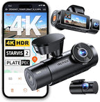 New N4 Pro S 4K 3 Channel Dash Cam, Triple STARVIS 2 Dash Camera for Cars, 4K+1080P+2.5K Front and Rear Inside, HDR IR Night Vision, 24/7 Buffered Parking Mode, GPS, Wi-Fi, Support 1TB (RC18)
