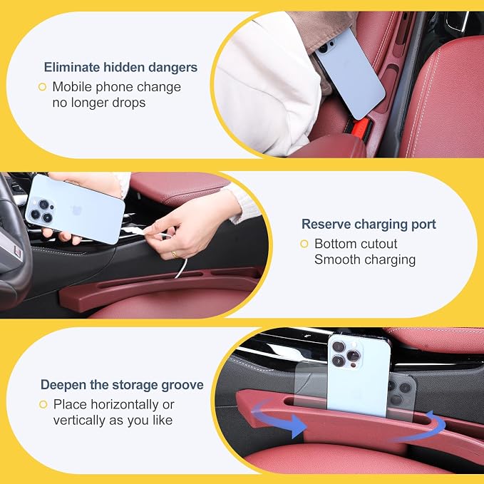 Car Seat Gap Filler 2 Pack，Seat Gap Filler Between Seat and Console,No Drop Gap Filler with Storage,Universal Fit Car Gap Filler for Car SUV Truck Auto Accessories（Wine Red）