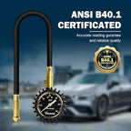 Tire Pressure Gauge with Tube (0-60 PSI), Air Pressure Gauge Certified ANSI Accurate with Large Easy to Read Glow Dial, Tire Pressure Gauge for Car Trucks Bicycle Tires