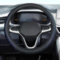 Coverado Car Steering Wheel Cover, Nappa Leather Black & Blueline Steering Wheel Covers, Universal 14-15 inch, Anti-Slip, Breathable Steering Wheel Protector for Women Men
