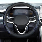 Coverado Car Steering Wheel Cover, Nappa Leather Black & Blueline Steering Wheel Covers, Universal 14-15 inch, Anti-Slip, Breathable Steering Wheel Protector for Women Men