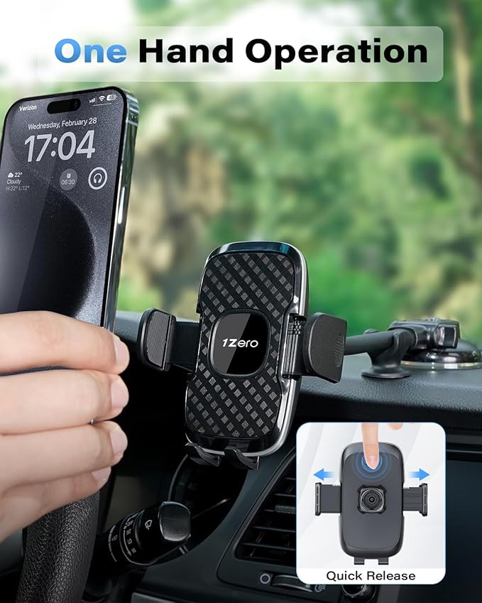 Solid Car Truck Phone Mount Holder with Thick Gooseneck Long Arm, Windshield Window Mobile Holders w/Industrial-Strength Suction Cup, Anti-Shake Stabilizer Compatible All Cell Phones, Black